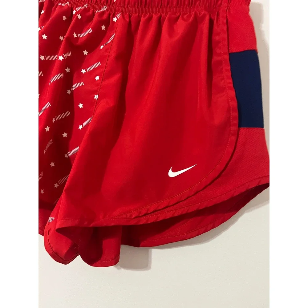 NIKE Running Shorts Women M Red Star Print Dri-Fit Patriotic Americana Athletic